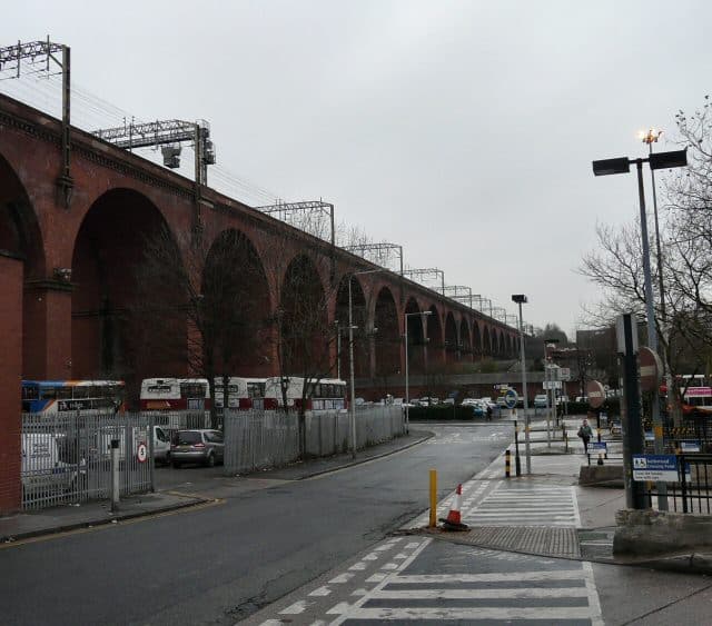 Stockport railway viaduct over the town